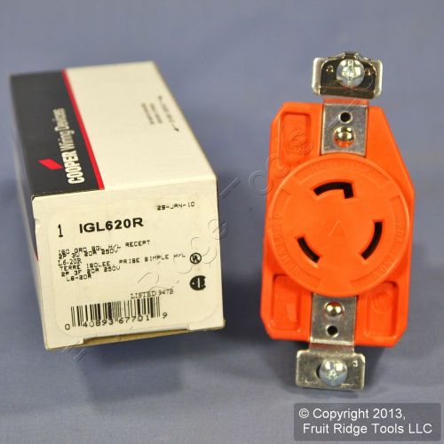 Cooper isolated ground single locking receptacle nema l6-20r 20a 250v igl620r for sale