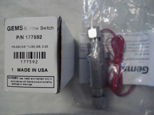 Gems sensors 177592 flow switch,in-line,fs-380 series spec. 0.25 gpm,20 va for sale