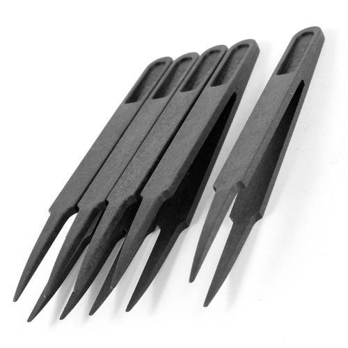 5 Pcs Black Plastic Electronic 1.5mm Pointy Tip Anti-static Tweezers