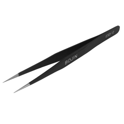 Factory anti-static fine taper tip stainless steel straight tweezer esd-12 black for sale