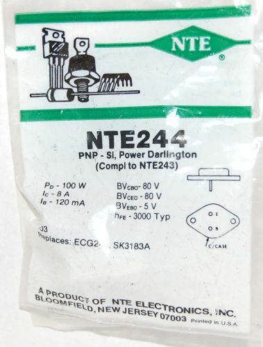NTE NTE244 PNP SI POWER DARLINGTON T03 EQUIV to ECG244 Sk3183A