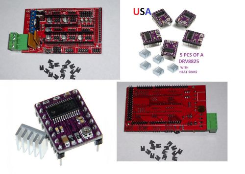 Ramps1.4 3d printer board &amp; 5pcs drv8825 drivers with heat-sinks usa ship ! for sale