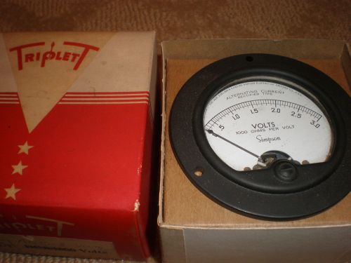 Vintage nos simpson alternating current rectifer type volts 0 to 3 round gauge for sale