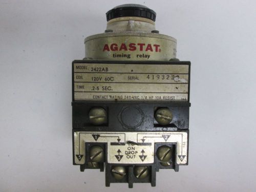 Agastat 2422ab timing relay 0.2-5sec timer 120v-ac 1/4hp 10a amp d298998 for sale