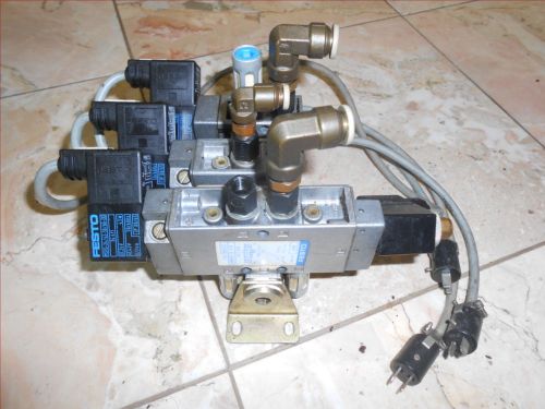 Festo solenoid valves (3) with manifold and connections jmfh-5-1/8,mfh-3-1/8 for sale