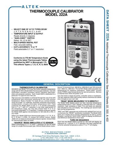 Altek 222a thermocouple calibrator for sale