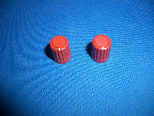 PAIR of Tektronix TEK knobs, red, 3/8&#034; diameter, 1/8&#034; shaft, plain