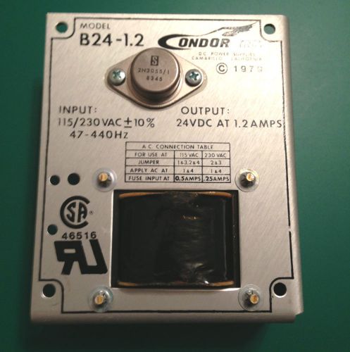 Surplus condor dc power supply b24-1.2   input 115/230 - output 24vdc 1.2 amps for sale