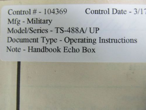 Military TS-488A/ UP Echo Box Operating Instructions