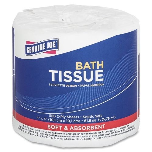 Genuine Joe Embossed Roll Bathroom Tissue Roll - 550 Shts/Roll -80/Ctn