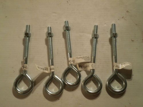 Lot of 5: Eye Bolts with nuts : 3/8&#034; x 6&#034; Hardware Essentials