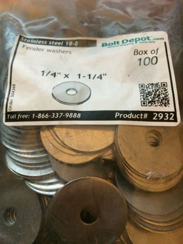 1/4&#034; x 1-1/4&#034; Fender Washers - Stainless Steel 18-8 (93 pcs)