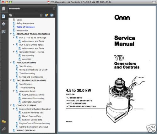 Onan yd generator alternator control service manual &amp; parts catalog -5- manuals for sale