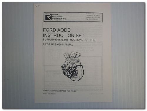 ROSTRA PRECISION CONTROLS FORD AODE SUPPLEMENT FOR RAT-PAK S-650 INST. MANUAL