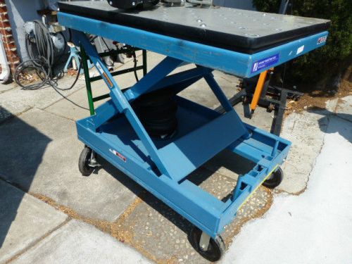 USED ADVANCED 48 X 36 PNEUMATIC LIFT TABLE 3000LBS ON CART OMTEC ROLLER BALL TOP