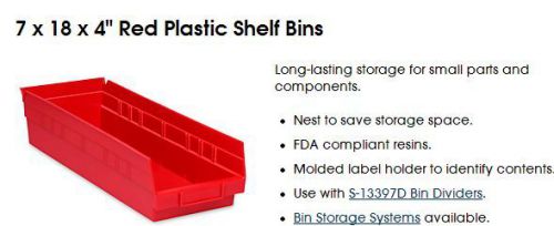 ULine S-13400R Storage bin. 7x18x4&#034;. 20 per box. New Warehouse Storage. Red