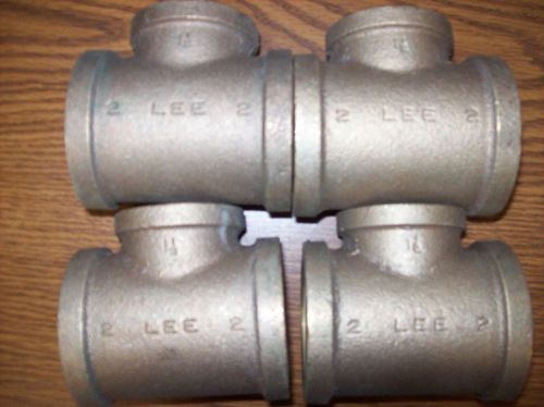 Lot of 4 Brass Fittings: 2&#034; x 2&#034; x 1-1/2&#034; LEE BRONZE PIPE TEE