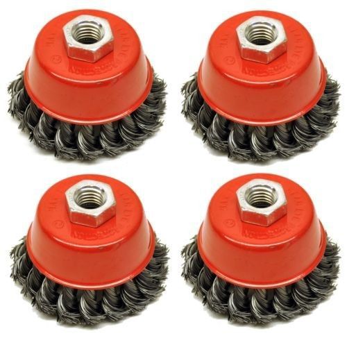 4pcs - 4&#034; twist cup wire brush 5/8&#034; cup brush for use with angle grinders for sale