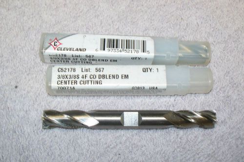 2 UN-USED IN TUBE  CLEVELAND 3/8&#034;  DOUBLE END  4 FLUTE END MILLS