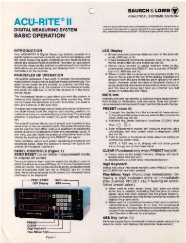 Acu-Rite II Digital Measuring System Basic Operation Manual