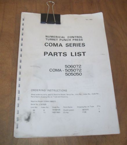 NUMERICAL CONTROL TURRET PUNCH PRESS COMA SERIES PARTS LIST