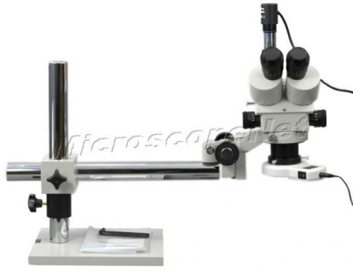 Boom Stand Zoom Trinocular Microscope 3.5X-90X +USB Camera+LED Ring Light