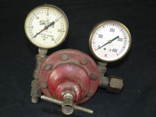 Vintage smith welding regulator acetylene-oxygen gauges,type bb,welding tool red for sale