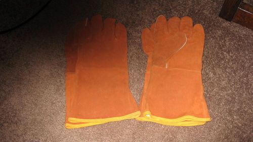 New 14&#034; Premium Brown Leather Cowhide Welding Gloves, Lot of 2