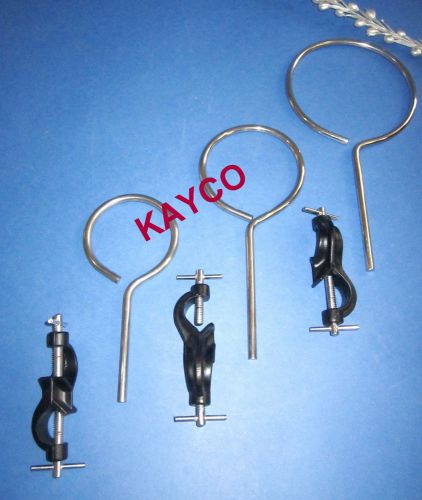 Stainless steel retort ring w/open end set of 3 with grip clamps funnel holder for sale