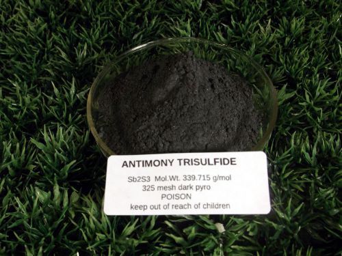 Antimony trisulfide 8 ounces 325 mesh dark pyro grade for sale