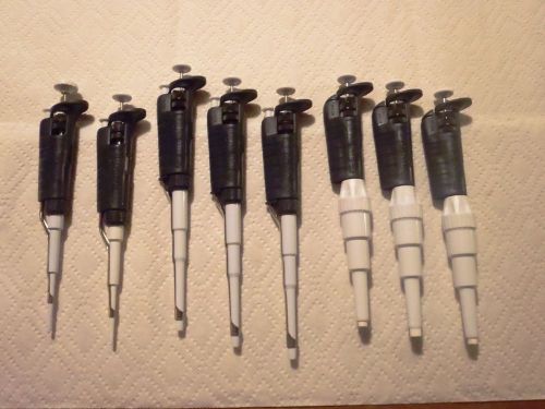 Eight gilson pipetman pipettes (p20 p1000 p5000) nicest ones you&#039;ll find for sale