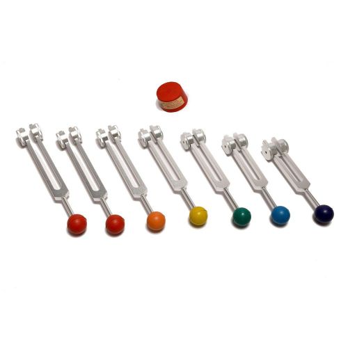7 chakras weighted tuning forks with color ball handles for healing for sale