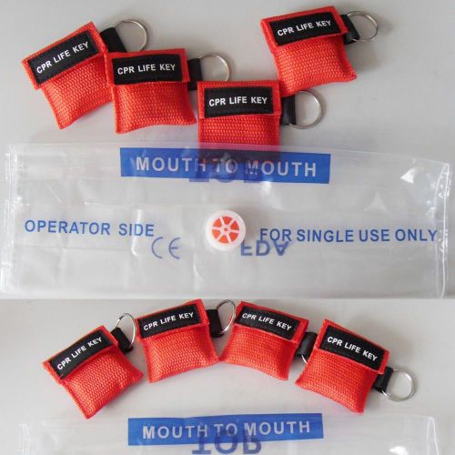 100pcs/lot RED CPR MASK WITH KEYCHAIN CPR FACE SHIELD AED First AID