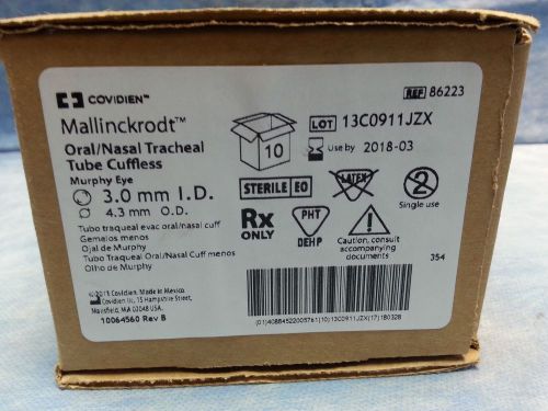 Covidien Mallinckrodt Oral/Nasal Tracheal Tube 3 mm In Date Box 10 REF 86223