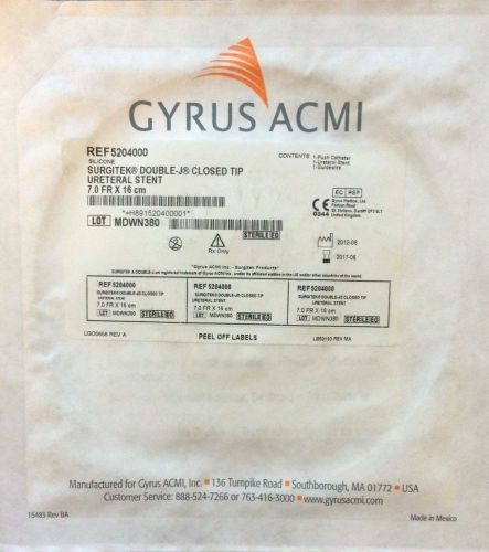 GYRUS ACMI 5204000 SURGITEK DOUBLE J CLOSED TIP URETERAL DEVICE, 7FR x 16cm