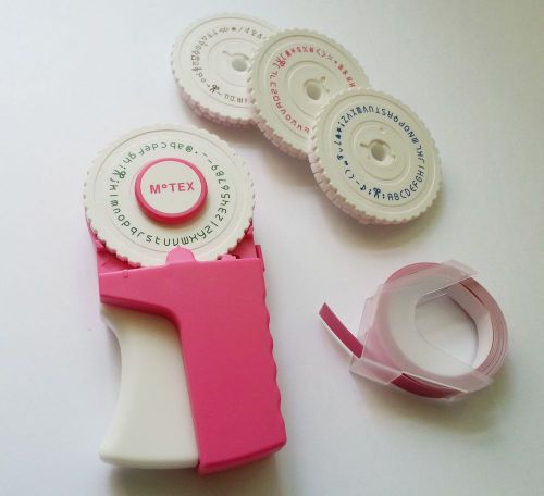 Embossing label maker 4 wheel (english, number, emoticon, hangul) pink + 1 tape for sale