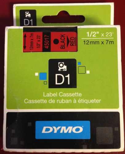 DYMO 45017 GENUINE Black on Red Label Cassette 1/2&#034; x 23&#039; 12mm x 7m D1 NEW