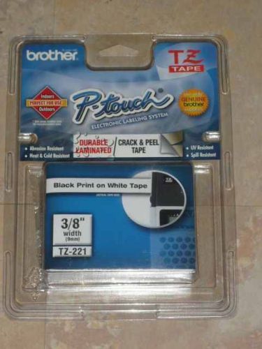 Genuine Brother TZ-221 3/8&#034; Laminated Black/White P-touch Tape 26.2&#039; Sealed New!