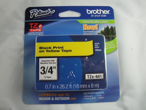 Brother P-Touch TZe-641 BLACK PRINT ON YELLOW TAPE 3/4&#034;  012502625957 LABEL 641