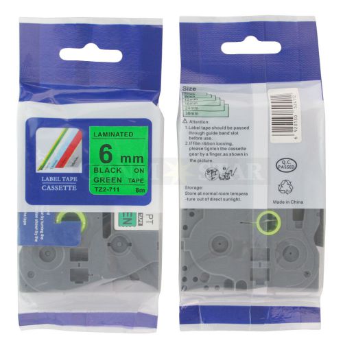 1pk black on green tape label compatible for brother p-touch tz tze 711 6mm 1/4&#034; for sale