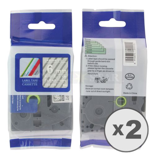 2pk white / transparent tape label compatible for brother ptouch tz tze115 6mm for sale