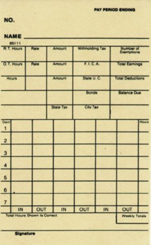 Time Card Amano Ex6000 Weekly Single Sided Timecard 85111 Box of 1000