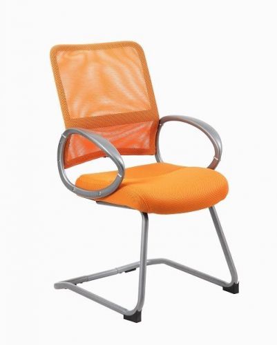 B6419 BOSS ORANGE MESH BACK WITH PEWTER FINISH OFFICE GUEST CHAIR