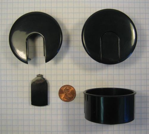 Wire management grommet, 2&#034; bore diameter, smooth black plastic, 1&#034; depth for sale