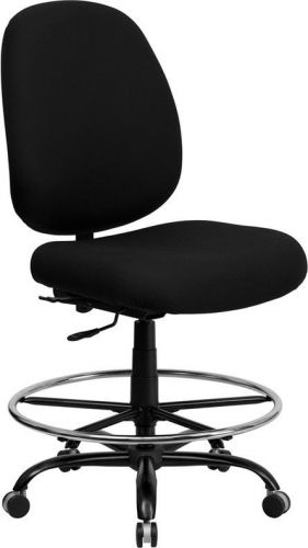 Big and tall black fabric drafting stool with extra wide seat for sale