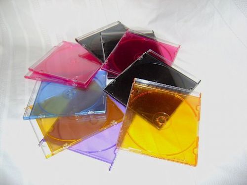 Lot of 10 Slim CD DVD Jewel Cases Colored &amp; Black Mix Case Storage