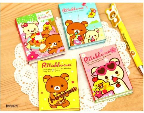 Lot 4pcs Kawaii Cute Rilakkuma Memo Pad Korean stationery sticky Notes Index Tab