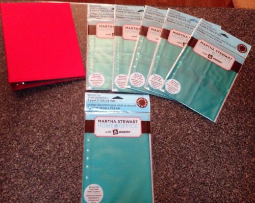 7+ piece Martha Stewart red binder 5.5 X 8.5 Half Size blue sheet protectors