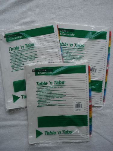 NEW Office Essentials TABLE &#039;N TABS multi-color 31 tab divider set (3) sets LOT