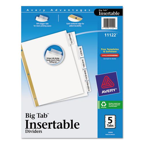 WorkSaver Big Tab Dividers, Clear Tabs, 5-Tab, Letter, White, 1/Set